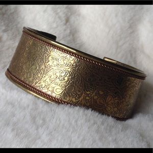 Antique style golden brass and copper tone cuff